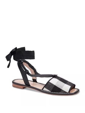 KATE SPADE Women's Maggie Square Toe Checkered Fabric Sandals, 6.5